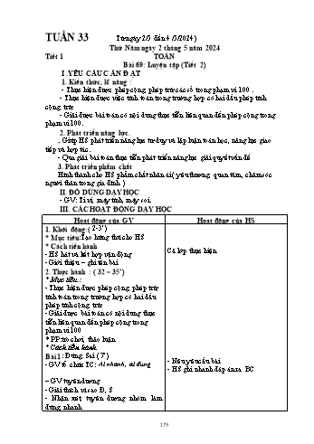 Kế hoạch bài dạy Lớp 2 - Tuần 33 - Năm học 2023-2024