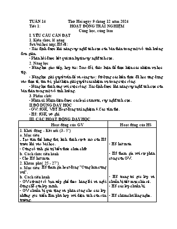 Kế hoạch bài dạy Lớp 4 - Tuần 14 - Năm học 2024-2025