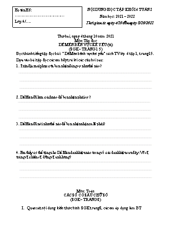Kế hoạch bài dạy Lớp 4 - Tuần 2 - Năm học 2021-2022