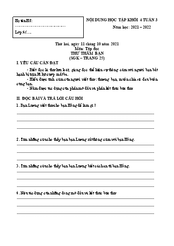 Kế hoạch bài dạy Lớp 4 - Tuần 3 - Năm học 2021-2022