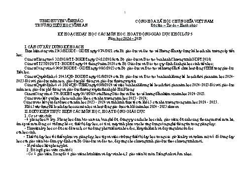 Kế hoạch bài dạy Lớp 5 - Năm học 2024-2025 - Trường Tiểu học Vĩnh An