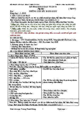 Kế hoạch bài dạy Lớp 5 Soạn theo CV 2345 - Tuần 4 - Năm học 2021-2022 - Trương Thanh Hoàng