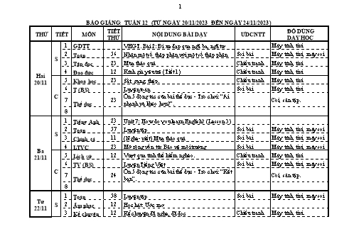 Kế hoạch bài dạy Lớp 5 - Tuần 12 - Năm học 2023-2024