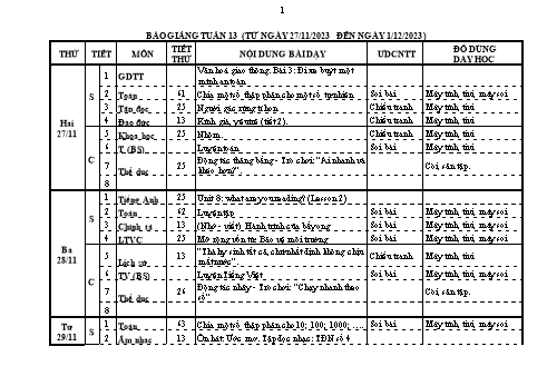Kế hoạch bài dạy Lớp 5 - Tuần 13 - Năm học 2023-2024