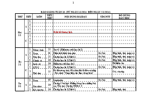 Kế hoạch bài dạy Lớp 5 - Tuần 18 - Năm học 2023-2024