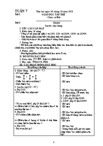 Kế hoạch bài dạy Lớp 5 - Tuần 7 - Năm học 2023-2024