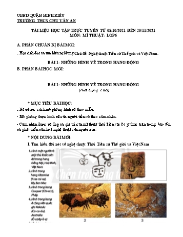 Kế hoạch bài dạy Mĩ thuật 6 - Bài 1: Những hình vẽ trong hang động - Năm học 2021-2022 - Trường THCS Chu Văn An