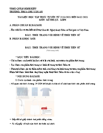 Kế hoạch bài dạy Mĩ thuật 6 - Bài 2: Thời trang với hình vẽ thời tiền sử - Năm học 2021-2022 - Trường THCS Chu Văn An