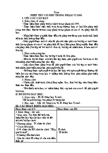 Kế hoạch bài dạy môn Toán 2 - Bài: Phép trừ có nhớ trong phạm vi 1000