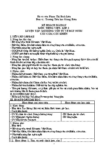 Kế hoạch bài dạy môn Toán + Tiếng Việt 3 - Năm học 2021-2022 - Phạm Thị Bích Liên