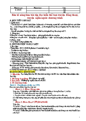 Kế hoạch bài dạy Ngữ văn 6 - Chủ đề: Rèn kĩ năng làm bài tập đọc hiểu thể loại truyện đồng thoại, truyện ngắn ngoài chương trình - Năm học 2023-2024
