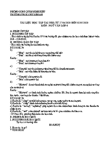 Kế hoạch bài dạy Ngữ văn 6 - Ôn tập + Bài: Hoán dụ - Năm học 2019-2020 - Trường THCS Chu Văn An