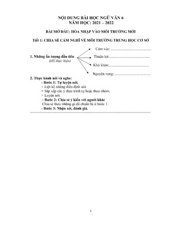 Kế hoạch bài dạy Ngữ văn 6 - Tiết 1 đến 10 - Năm học 2021-2022