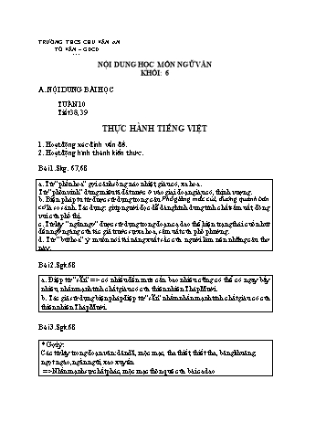 Kế hoạch bài dạy Ngữ văn 6 - Tuần 10 - Trường THCS Chu Văn An