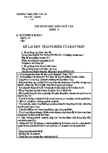Kế hoạch bài dạy Ngữ văn 6 - Tuần 14 - Trường THCS Chu Văn An