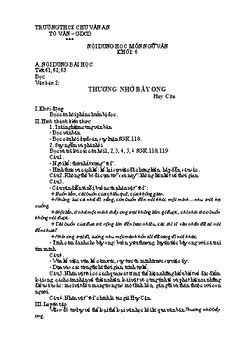 Kế hoạch bài dạy Ngữ văn 6 - Tuần 16 - Trường THCS Chu Văn An