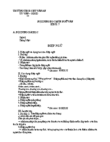 Kế hoạch bài dạy Ngữ văn 7 - Tuần 11 - Trường THCS Chu Văn An