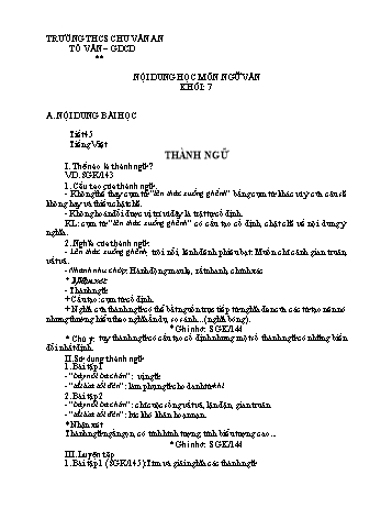 Kế hoạch bài dạy Ngữ văn 7 - Tuần 12 - Trường THCS Chu Văn An