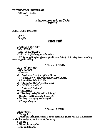 Kế hoạch bài dạy Ngữ văn 7 - Tuần 13 - Trường THCS Chu Văn An