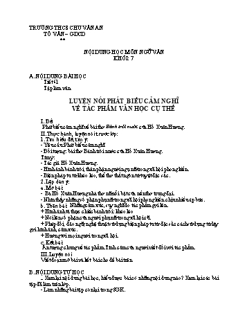 Kế hoạch bài dạy Ngữ văn 7 - Tuần 16 - Trường THCS Chu Văn An