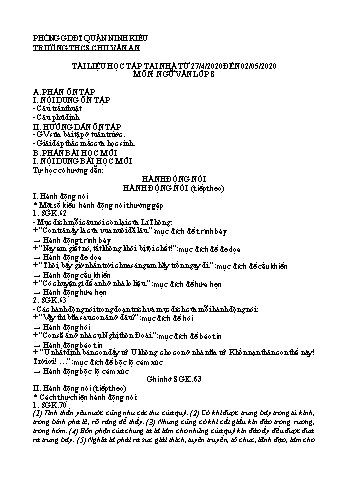 Kế hoạch bài dạy Ngữ văn 8 - Ôn tập + Bài: Hành động nói - Năm học 2019-2020 - Trường THCS Chu Văn An