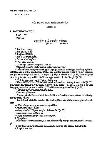 Kế hoạch bài dạy Ngữ văn 8 - Tuần 10 - Trường THCS Chu Văn An
