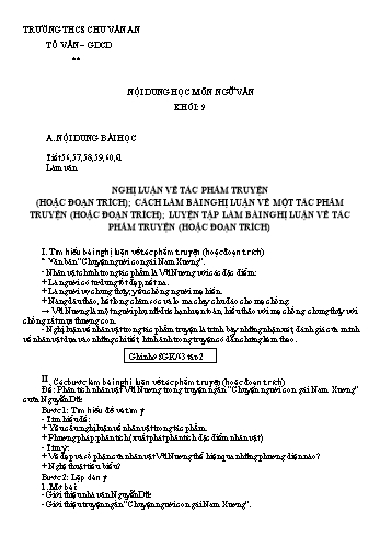 Kế hoạch bài dạy Ngữ văn 8 - Tuần 12 - Trường THCS Chu Văn An