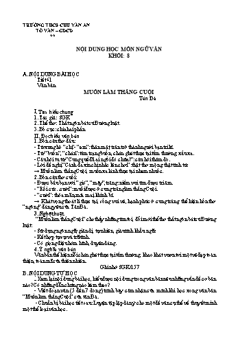 Kế hoạch bài dạy Ngữ văn 8 - Tuần 16 - Trường THCS Chu Văn An