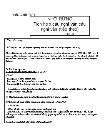 Kế hoạch bài dạy Ngữ văn 8 - Tuần 19