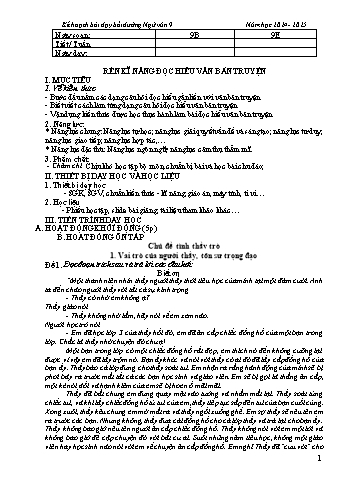 Kế hoạch bài dạy Ngữ văn 9 - Chủ đề: Rèn kĩ năng đọc hiểu văn bản truyện - Năm học 2024-2025