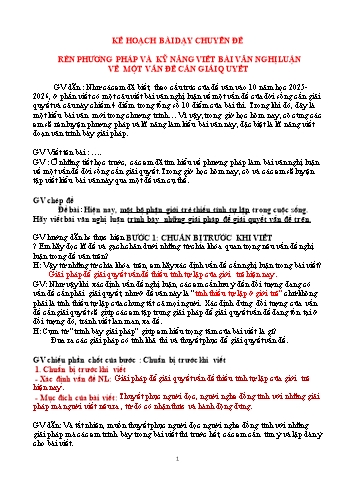 Kế hoạch bài dạy Ngữ văn 9 - Chủ đề: Rèn phương pháp và kỹ năng viết bài văn nghị luận về một vấn đề cần giải quyết