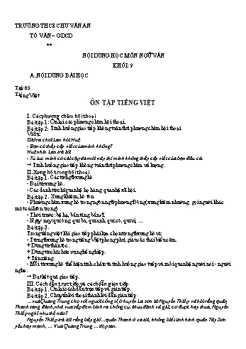 Kế hoạch bài dạy Ngữ văn 9 - Tuần 13+14 - Trường THCS Chu Văn An