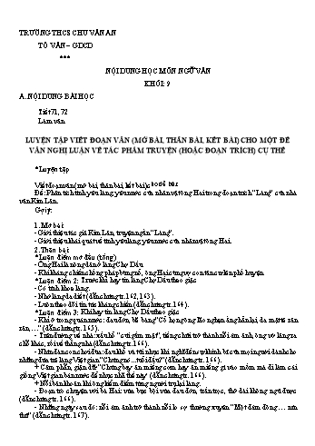 Kế hoạch bài dạy Ngữ văn 9 - Tuần 15 - Trường THCS Chu Văn An