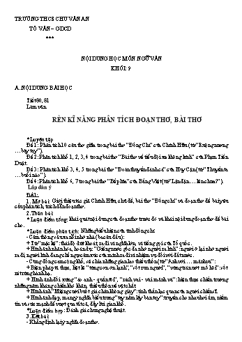 Kế hoạch bài dạy Ngữ văn 9 - Tuần 17 - Trường THCS Chu Văn An