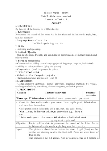 Kế hoạch bài dạy Tiếng Anh 1 - Tuần 5