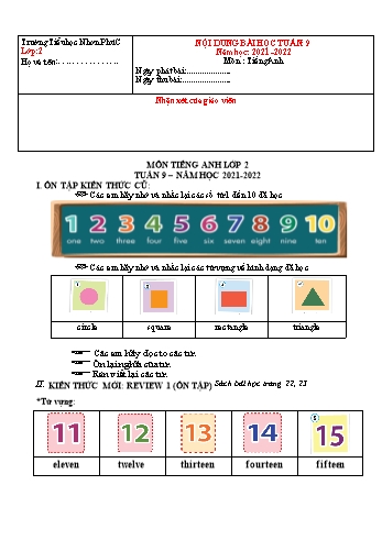 Kế hoạch bài dạy Tiếng Anh 2 - Tuần 9 - Năm học 2021-2022 - Trường Tiểu học Nhơn Phú C