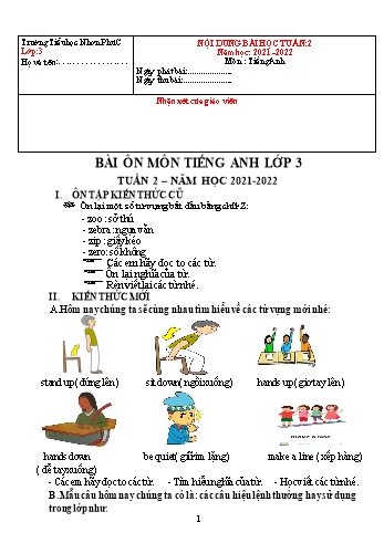 Kế hoạch bài dạy Tiếng Anh 3 - Tuần 2 - Năm học 2021-2022 - Trường Tiểu học Nhơn Phú C