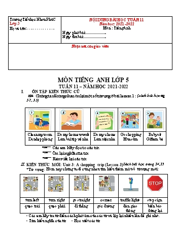 Kế hoạch bài dạy Tiếng Anh 5 - Tuần 11 - Năm học 2021-2022 - Trường Tiểu học Nhơn Phú C
