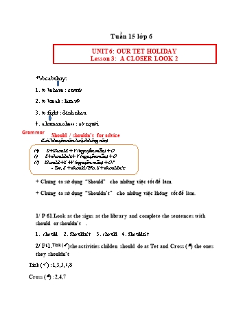 Kế hoạch bài dạy Tiếng Anh 6 - Tuần 15