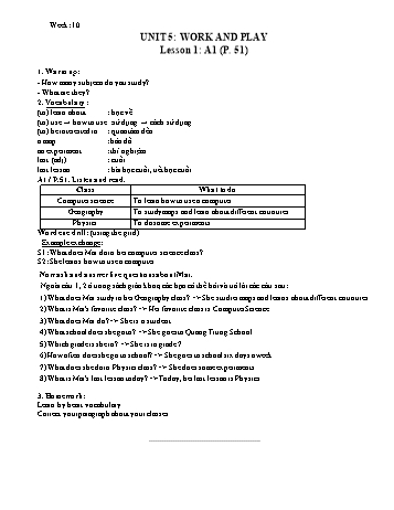 Kế hoạch bài dạy Tiếng Anh 7 (7 năm) - Tuần 10 - Unit 4: Work and play + Unit 5: Word and play