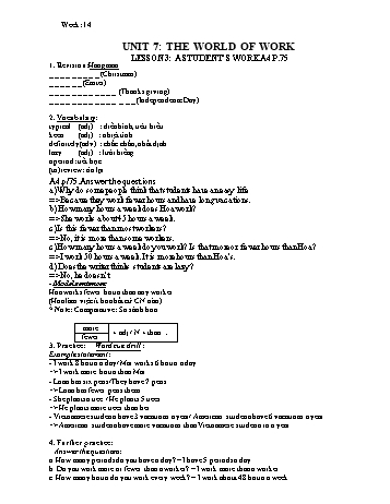 Kế hoạch bài dạy Tiếng Anh 7 - Tuần 14, Unit 7: The world of work