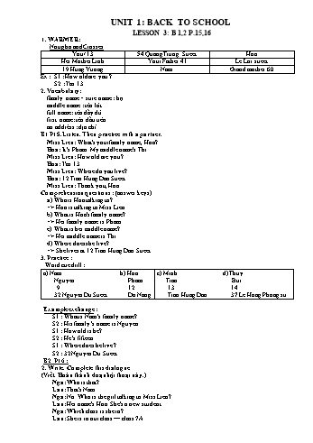 Kế hoạch bài dạy Tiếng Anh 7 - Tuần 2, Unit 1: Back to school + Unit 2: Personal information