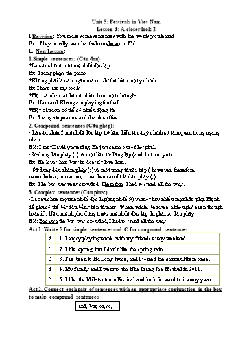 Kế hoạch bài dạy Tiếng Anh 8 (10 năm) - Tuần 12, Unit 5: Festivals in Viet Nam
