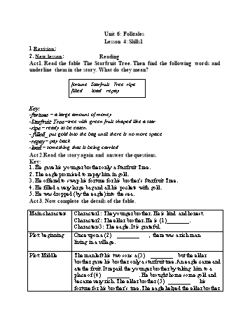 Kế hoạch bài dạy Tiếng Anh 8 (10 năm) - Tuần 14, Unit 6: Folktales