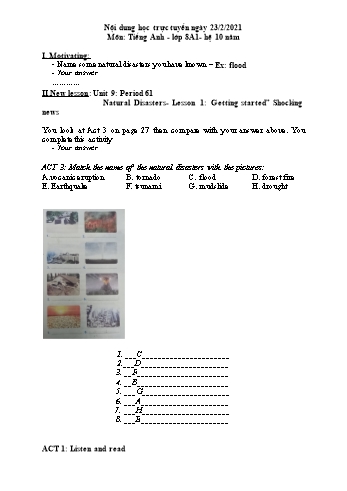 Kế hoạch bài dạy Tiếng Anh 8 (10 năm) - Tuần 23, Unit 9: Period 61