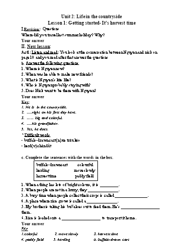 Kế hoạch bài dạy Tiếng Anh 8 (10 năm) - Tuần 3, Unit 2: Life in the countryside