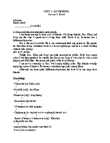 Kế hoạch bài dạy Tiếng Anh 8 (7 năm) - Tuần 2, Unit 1: My friends