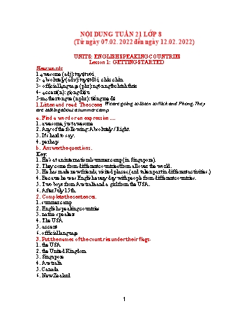 Kế hoạch bài dạy Tiếng Anh 8 - Tuần 21