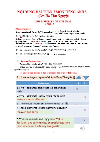 Kế hoạch bài dạy Tiếng Anh 8 - Tuần 7 - Hồ Thu Nguyệt