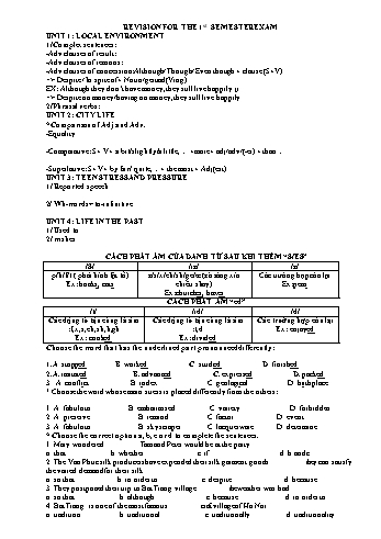 Kế hoạch bài dạy Tiếng Anh 9 (10 năm) - Revision for the 1st semester exam - Unit 1: Local environment